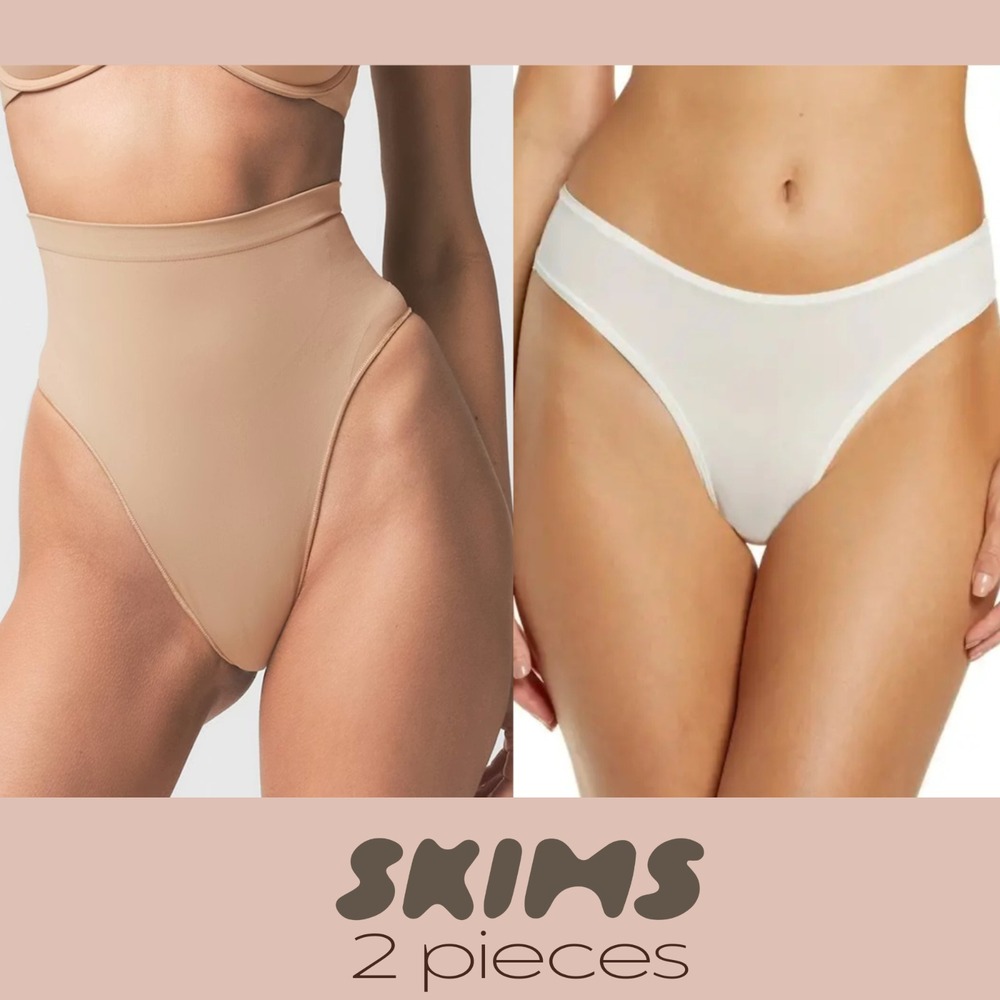 NEW SKIMS [ 2PC Small ] Seamless Sculpt Thong Clay‎ + Fits Thong White #T2033
